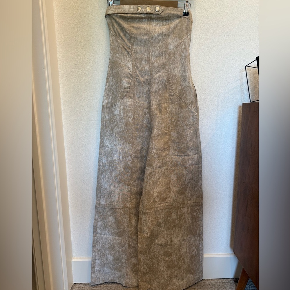 Zara Strapless Linen Blend Wide Leg Jumpsuit